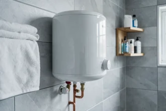 Ballon d'eau chaude de 100 litres installé dans une salle de bain pour deux personnes